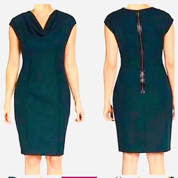 Elie Tahari Dresses & Skirts - Ellie Tahari “Kyler” Wool Leather Emerald Green Sheath Dress 10